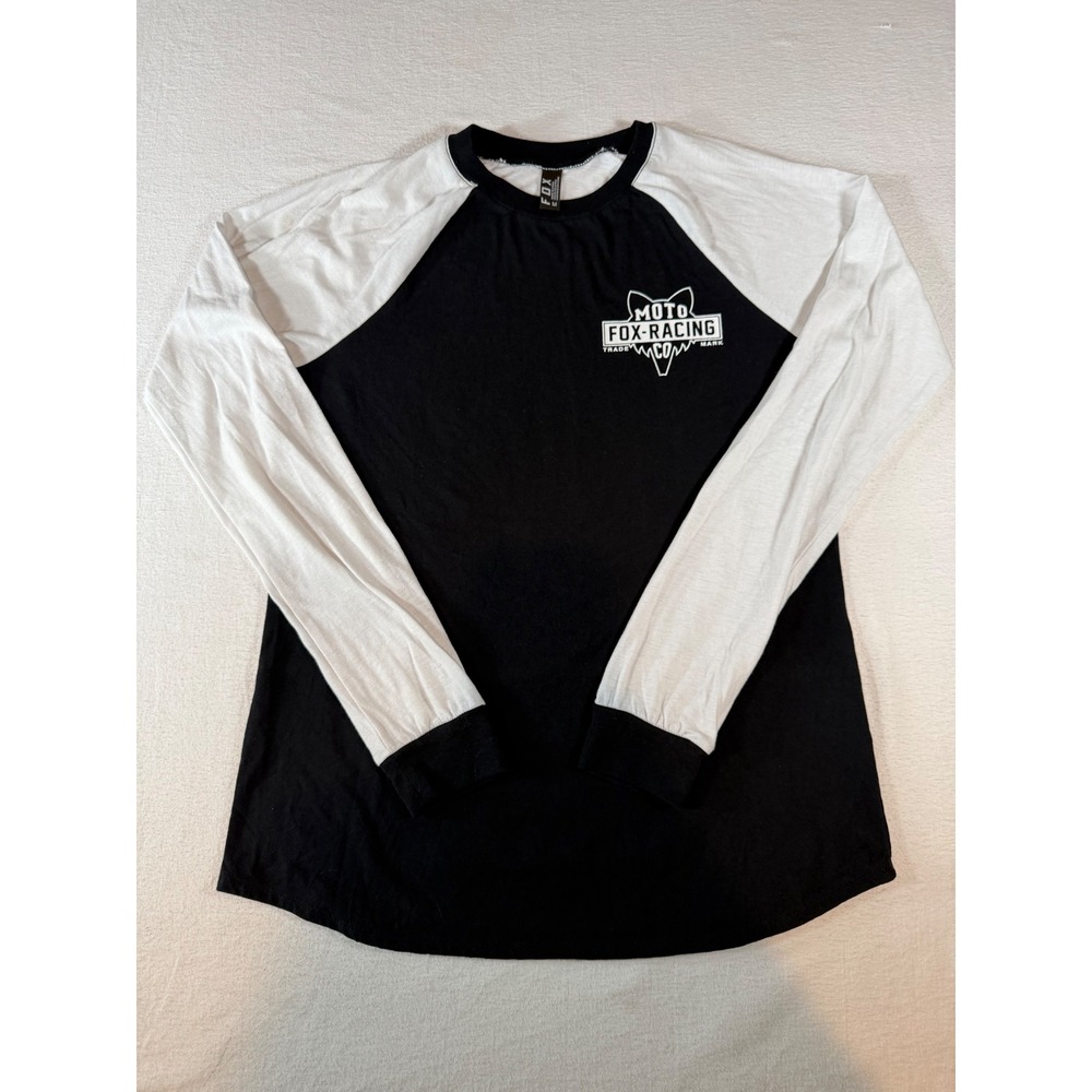 Fox Racing Moto-X 74 Raglan Baseball Tee Black White Long Sleeve Shirt Medium
